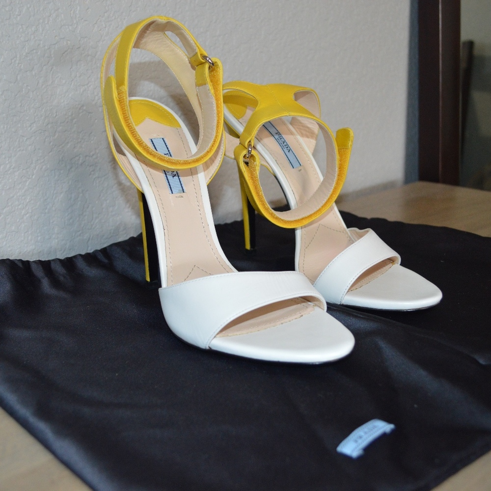 Prada Yellow White Strappy Heels
